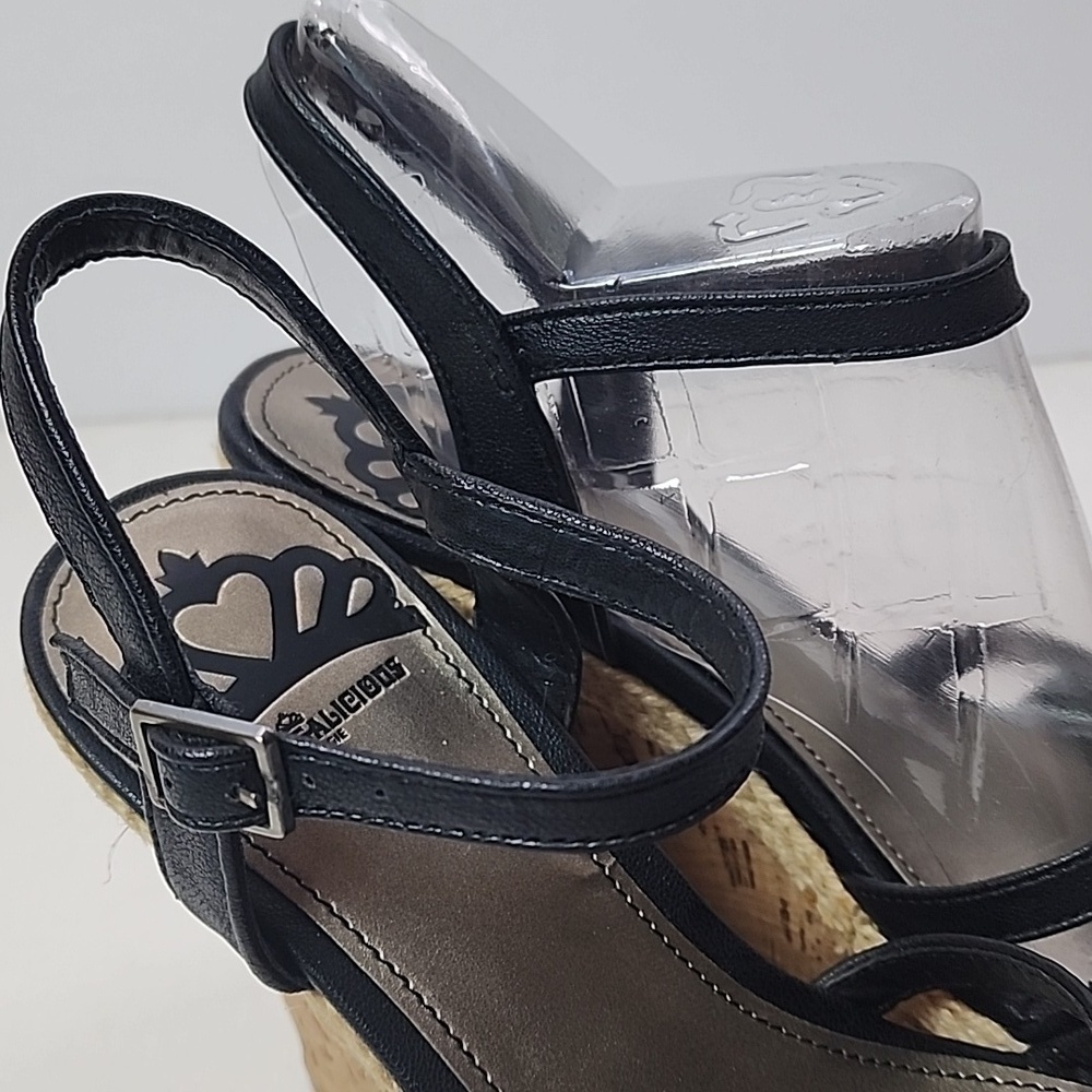 NWT Fergalicious By Fergie Black Wedge Sandals Size 6 4.5" Heel - Picture 8 of 11